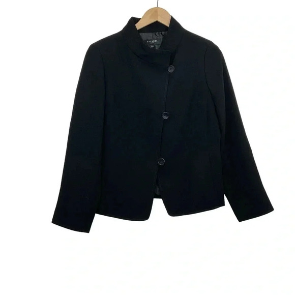 Talbots Black Asymmetrical Button Blazer Jacket 10 Petite - Picture 1 of 5